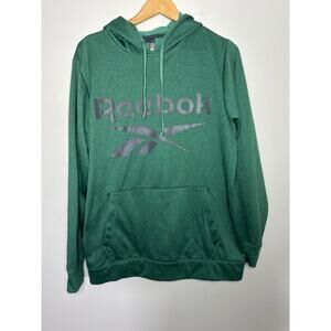 Reebok Hoodie Tech Fleece Pullover Size M Green Long Sleeve Front Pocket